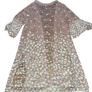 Maya Brooke Cardigan Duster Womens Sz 18W Pink White Lace Long Bell Sleeve Boho